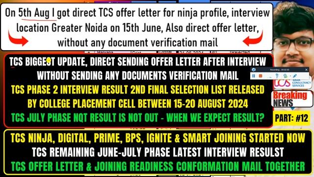 🔥TCS BIGGEST UPDATES, SENDING DIRECT OFFER LETTER AFTER INTEVIEW WITHOUT DOCUMENTS VERIFICATION MAI смотреть онлайн