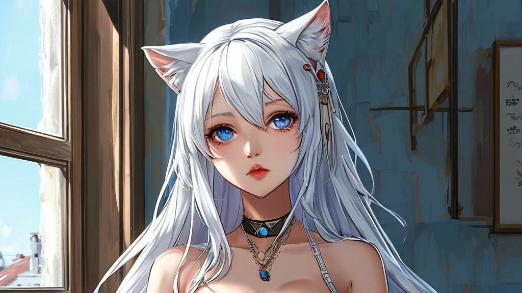 Юлиана русская пошлая пышногрудая девушка с кошачьими ушками с белыми волосами и голубыми глазами. смотреть онлайн