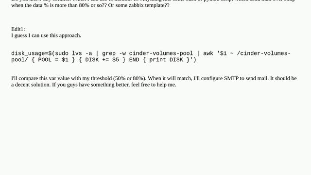 Monitoring LVM Thin Pool with lvs -a regularly using Zabbix (or any other method) смотреть онлайн