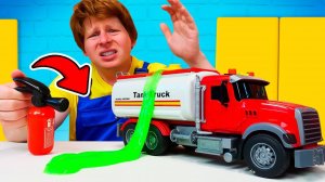 Красный бензовоз сломался ⛽️ Нужна помощь! Видео для детей про машинки