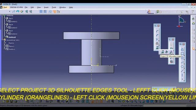 PROJECT 3D SILHOUETTE EDGES IN CATIA V5 смотреть онлайн