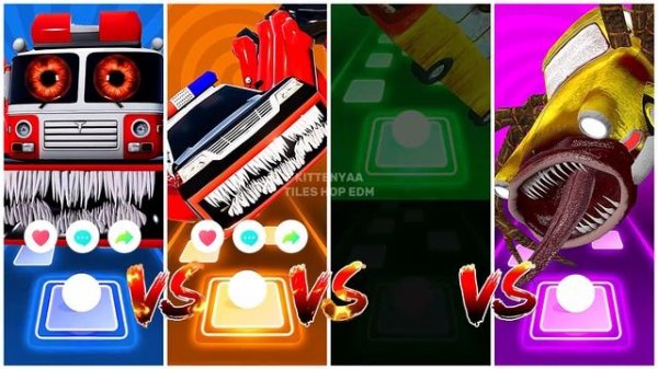 Coffin Dance - Fire truck eater 🆚 Police car eater 🆚 Bus eater 🆚 Car eater | Tiles Hop 👑