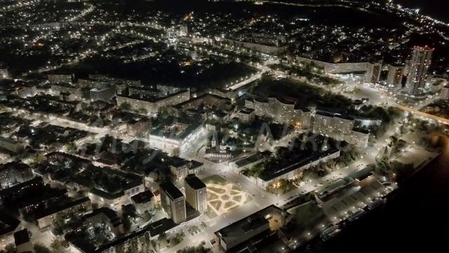 A-Log. Saratov, Russia. Embankment of Cosmonauts. Panorama of the night city, Aerial View смотреть онлайн
