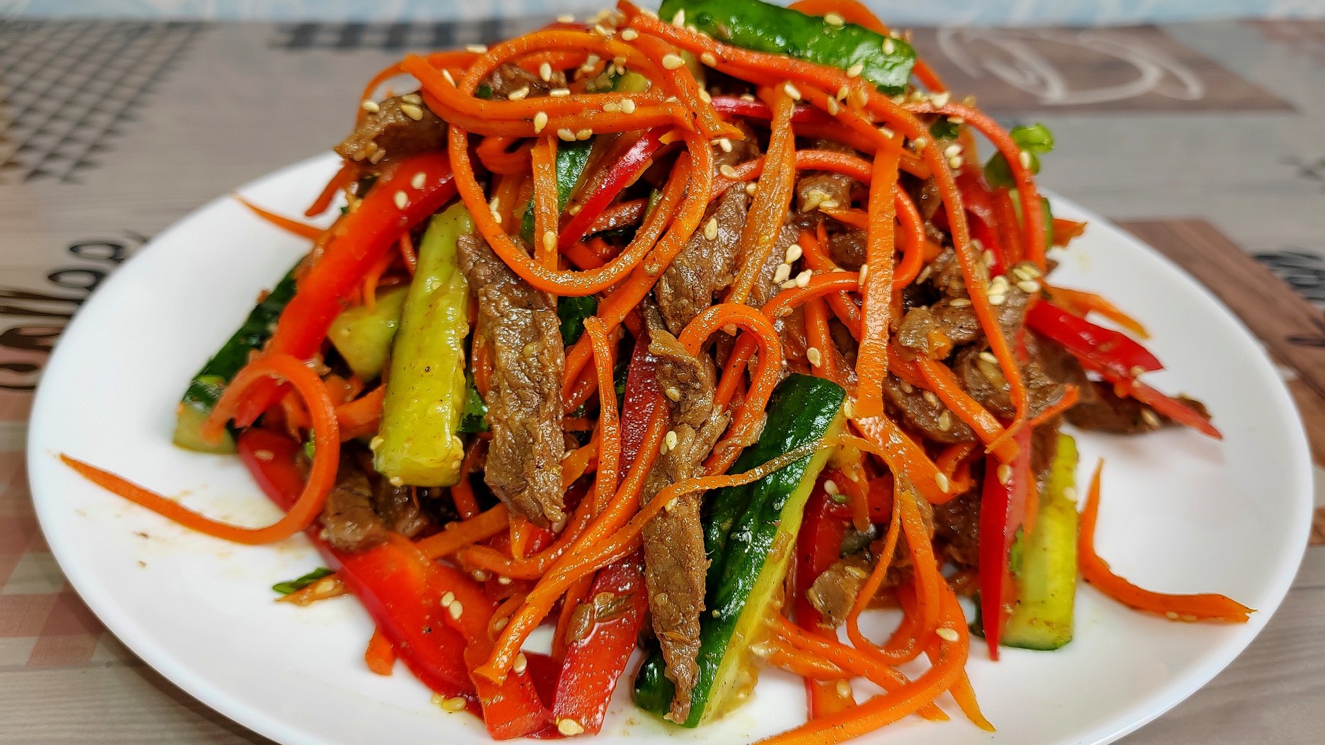 Мясо по-корейски с овощами — как это вкусно!!! Салат с говядиной. смотреть онлайн