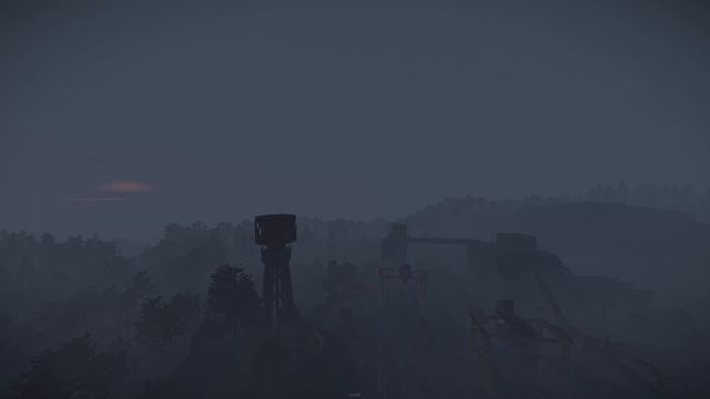 Путешествие в Rust, депо поездов ночью, утро, восход, туман, живые обои, графика Rust смотреть онлайн