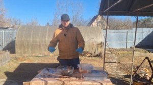 шашлык из говяжьей печени в жировой сетке.