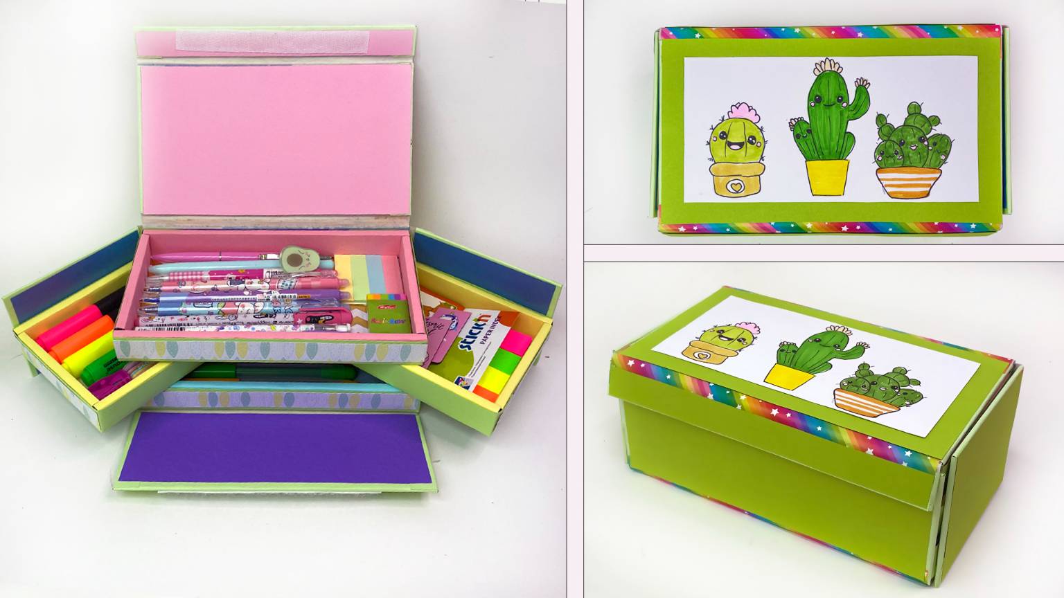 Своими руками 🙌 Как сделать милый 🌵 пенал трансформер из картона и цветной бумаги