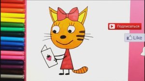 Как нарисовать Карамельку из мультфильма Три кота  поэтапно Легкие рисунки для детей Яркие цвета ❤