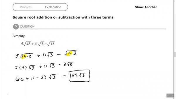 Square root addition or subtraction with three terms