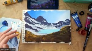 Гуашь. Крокусы на склоне (пишем по фото)