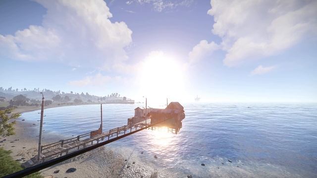 Приключение в Rust, рыбацкая деревня, вечерний закат, обои для рабочего стола, живые обои, графи смотреть онлайн