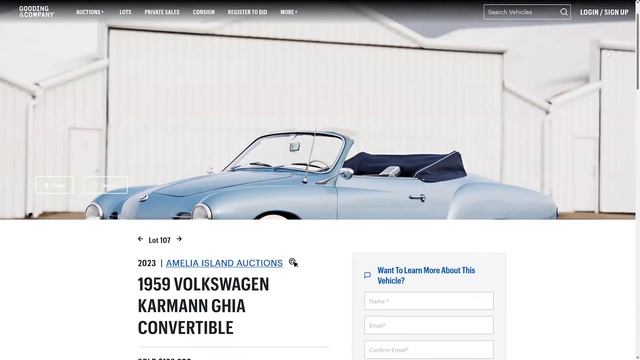 VW Karmann Ghia Convertible Breaks Sales Record - Gooding & Company смотреть онлайн