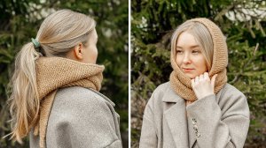 Капюшон-шарф спицами | Мастер-класс для начинающих