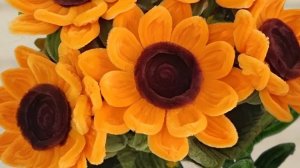 Букет цветов - ПОДСОЛНУХИ из синельной проволоки своими руками