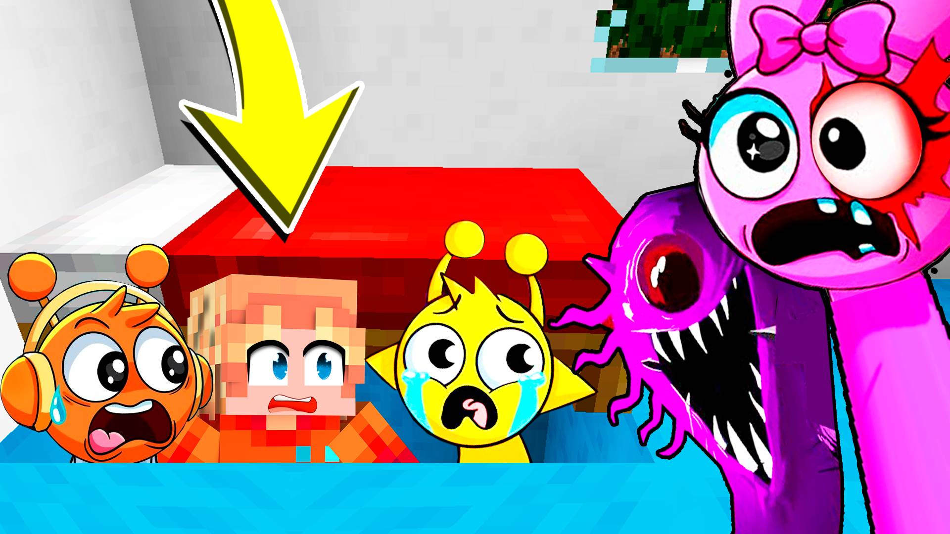 ПРЯЧУСЬ ПОД КРОВАТЬЮ ОТ СПРУНКИ ХОРРОР В МАЙНКРАФТ Sprunki Incredibox смотреть онлайн