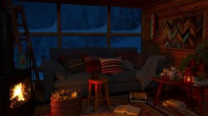 Уютная зимняя хижина - Горящий камин, ледяная метель и зимняя буря / Крепкий сон, расслабление