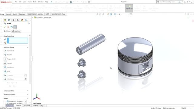 SOLIDWORKS Premium 2019 Assembly ประกอบชิ้นงาน piston of a petrol engine смотреть онлайн