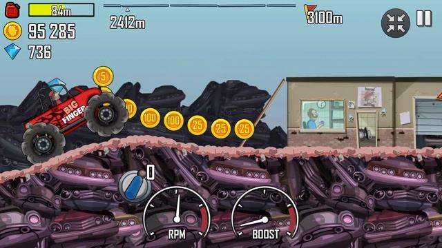 Hill Climb Racing: Daily Challenge - Junkyard, Big Finger