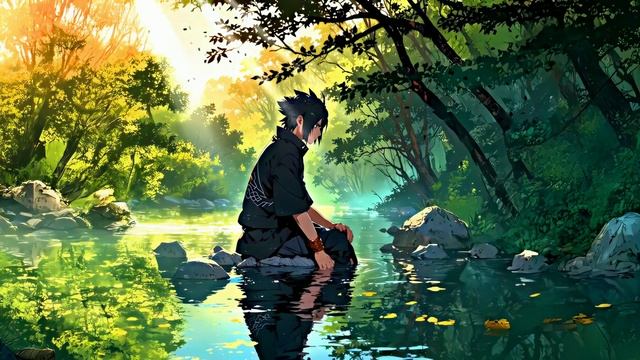 Медитирующий Саске | The Meditating Sasuke in the Serene River - Живые Обои смотреть онлайн
