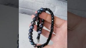 Колье из жемчуга речного тонированного, циркона и гематита💎
