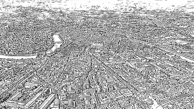 Sketch doodle style. Verona, Italy. Flying over the historic city center. Roofs of houses, summer, смотреть онлайн