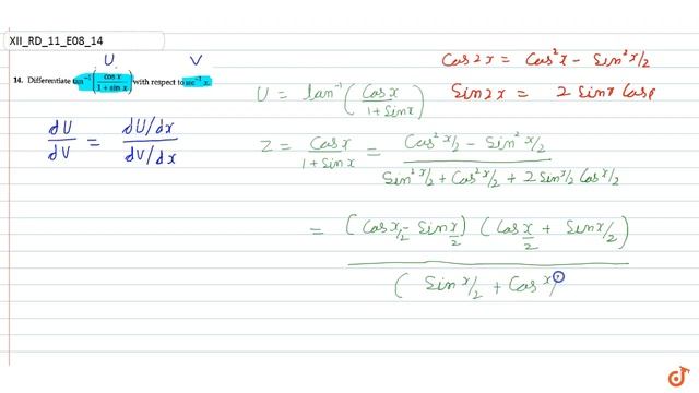 Differentiate `tan^(-1)((cosx)/(1+sinx))` with respect to `sec^(-1)xdot` смотреть онлайн