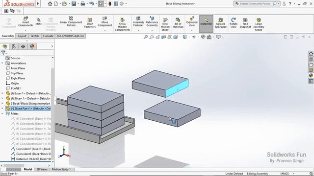 Block cutting or slicing effect 3d animation tutorial in solidworks смотреть онлайн