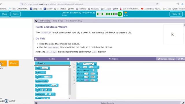 code.org Lesson 3 Drawing in Game Lab смотреть онлайн