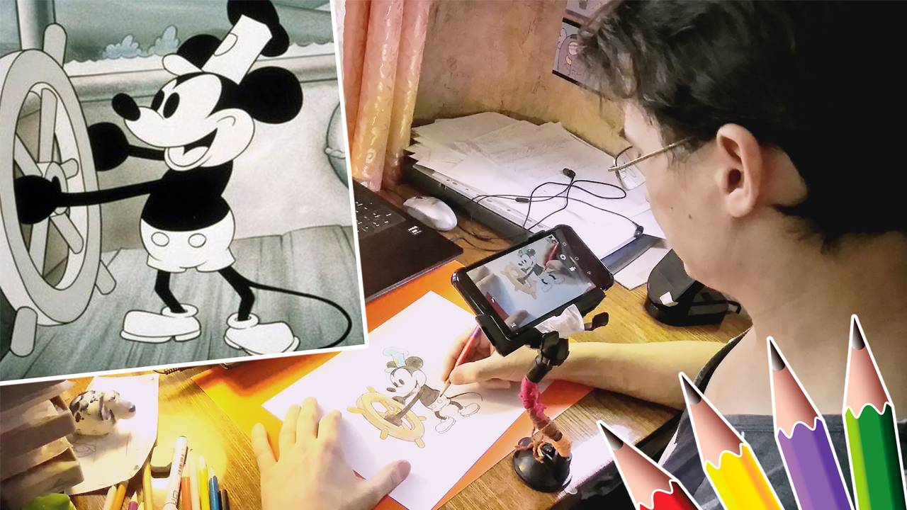 Нарисуй Микки Мауса и Пароходик Вилли