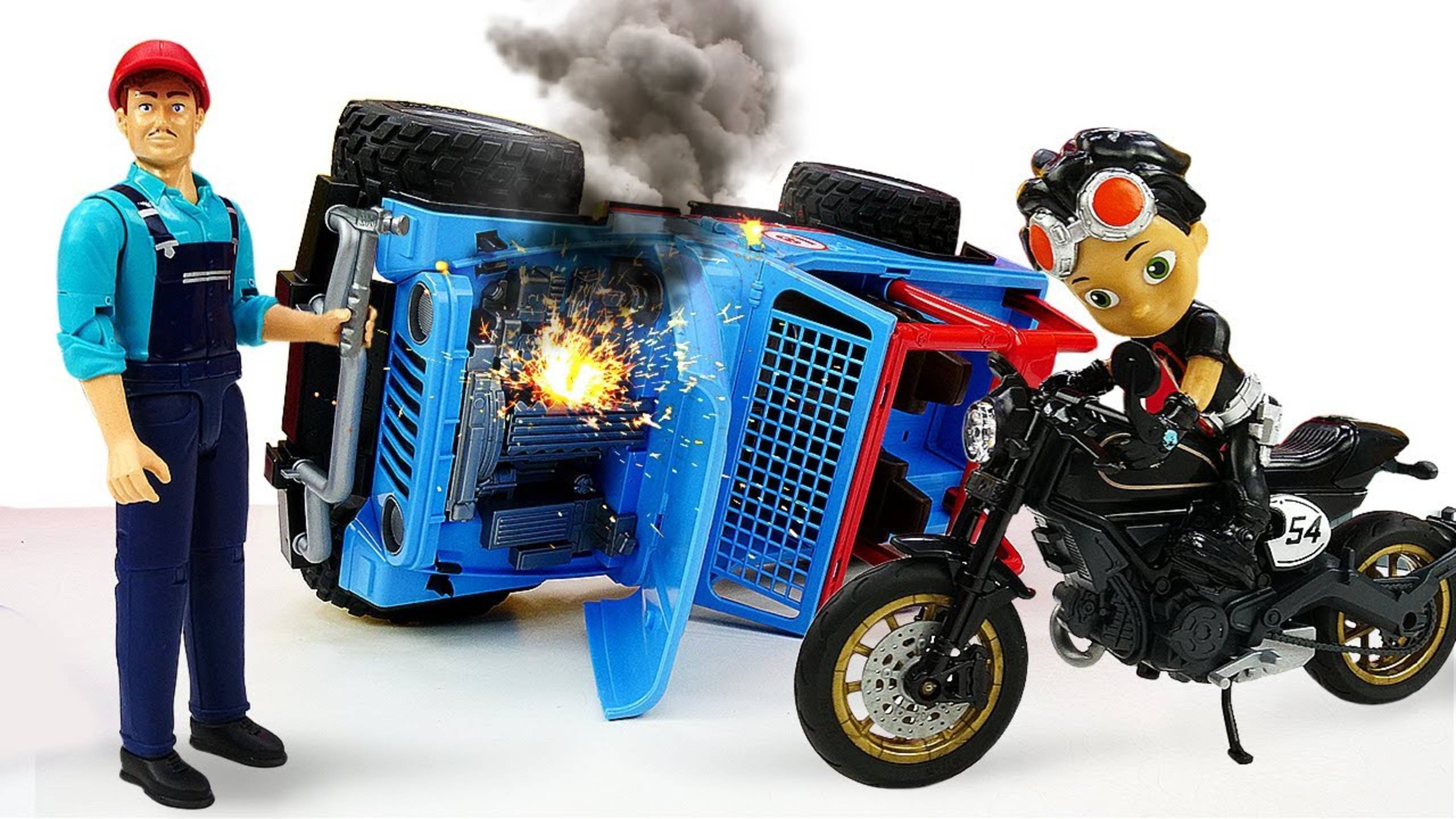 Машины-помощники Брудер! — Эвакуатор отвез сломанный Внедорожник в автосервис — Видео про машинки смотреть онлайн