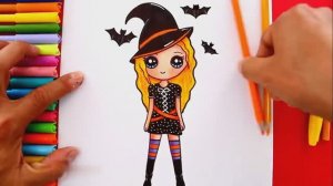 Как нарисовать кавайную девочку в костюме ведьмы Рисунки LOL