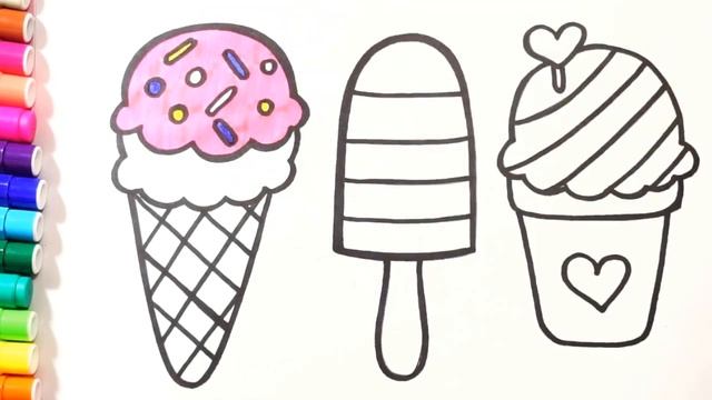 Dibujar y colorear para los niños helado de colores/Dibujo para niños смотреть онлайн
