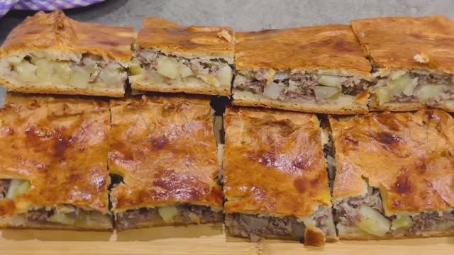 Пирог с мясом и картошкой в духовке + рецепт теста для пирога с картошкой и мясом смотреть онлайн