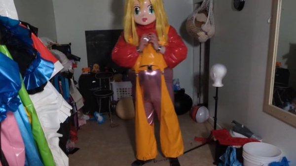 Roll Kigurumi PVC Eiko, Bound and Gagged under mask timer lock test