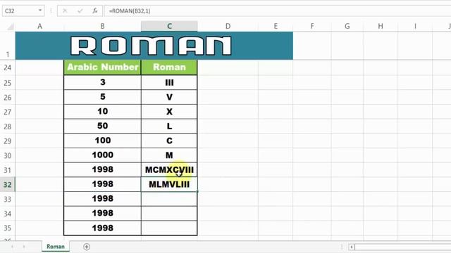 How to Convert a Number into a Roman Numerals in Excel│Excel ROMAN Function Fully Explained in HIND смотреть онлайн