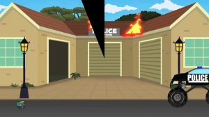 Haunted House Monster Truck vs Police Monster Truck  Video For Kids