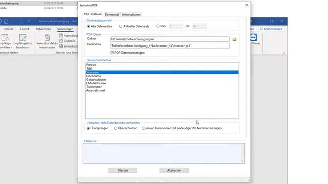 Einzelne PDF-Teilnahmebescheinigungen Aus Word-Serienbrief Erstellen