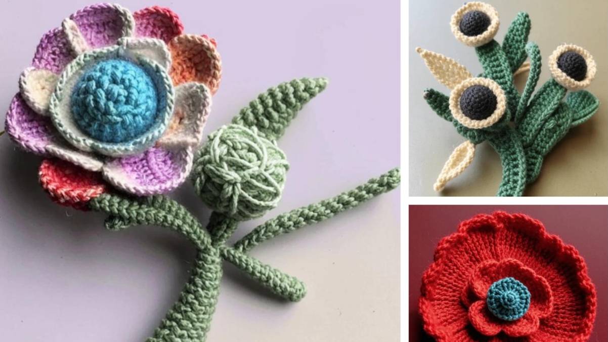 Вязаные БРОШИ в виде ЦВЕТОВ от нейросети. ПОДБОРКА №2. смотреть онлайн