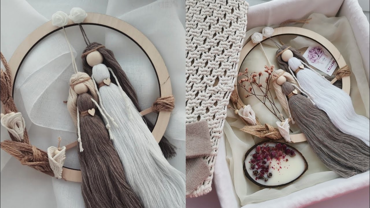 DIY.Декоративное панно макраме. Цветочки для декора из джута своими руками