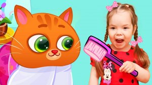 Настя и котик Bubbu сново попали в игру | Котик Бубу чистит зубки