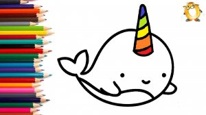 Мультик - раскраска для детей РЫБА КИТ. Учимся как рисовать КИТА вместе с детьми // ОБУЧАШКА ТВ