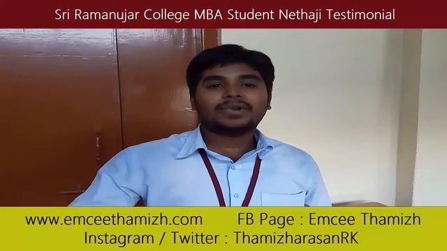 Sri Ramanujar College MBA Student Nethaji Testimonial about Out Bound Trainer MC Thamizh смотреть онлайн