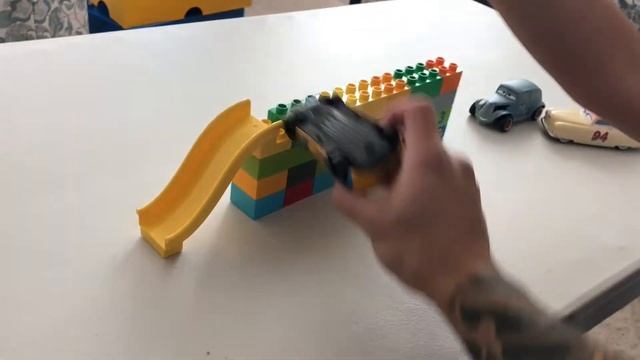 Disney Cars Race Down Lego Duplo Slide! смотреть онлайн