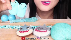 MOST POPULAR BLUE DESSERT ASMR *TWIST DRINK, ROCK CANDY, SNOBALL, JELLY POP 파란 음식 먹방 JANE ASMR 제인