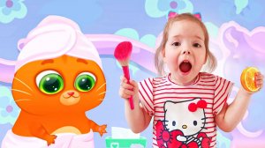 Настя и котик Bubbu играют в игре | Настя устроила для Бубу салон красоты