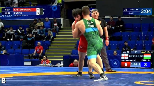 Qual. GR - 87 kg: G. KHETSURIANI (GEO) v. B. PAPP (HUN) смотреть онлайн