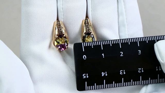 Золотые серьги Александра с фианитом и аметрином кл3339а-49ск-ш