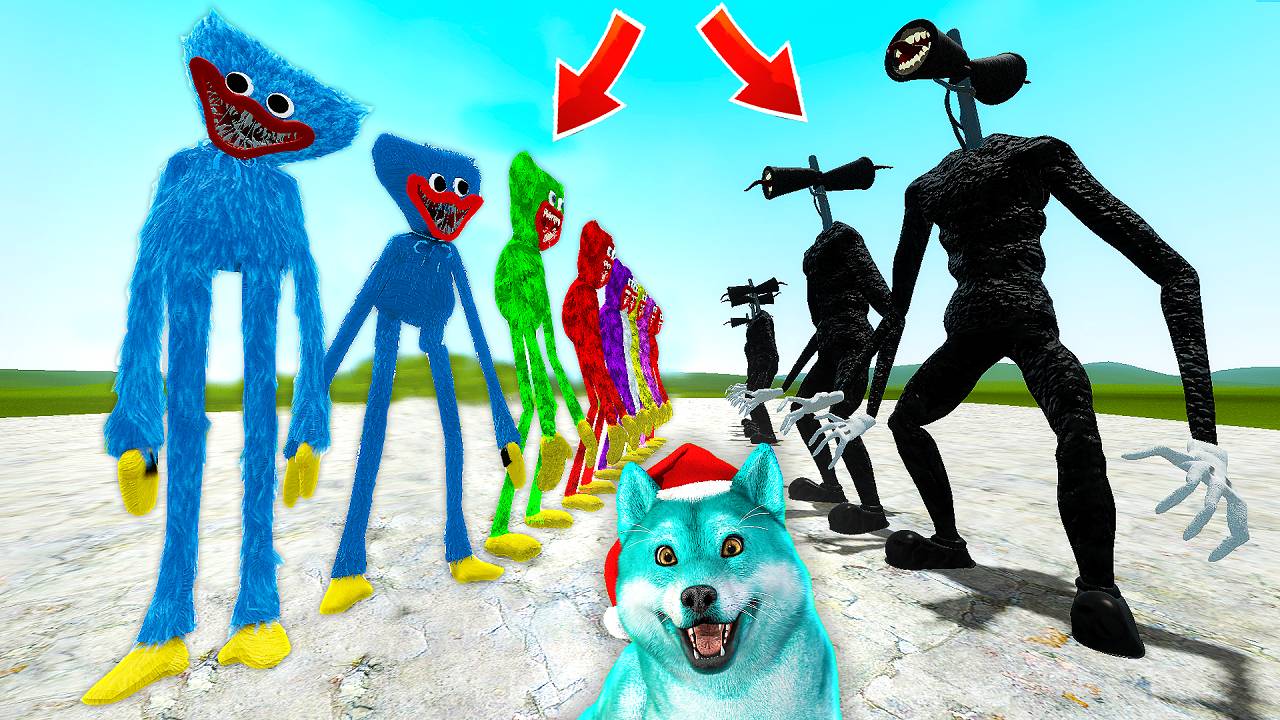 Семья хагги вагги против семья мультяшных сиреноголовых! huggy wuggy в Garry's Mod смотреть онлайн