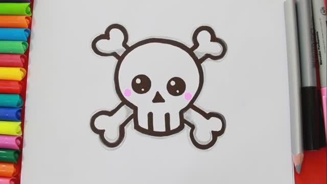 Как нарисовать кавайный пиратский знак - череп смотреть онлайн