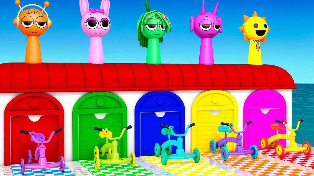 Игра с длинными слайдами со Спрунки, Пинки и Ореном Винерией, 3d-игра с животными смотреть онлайн